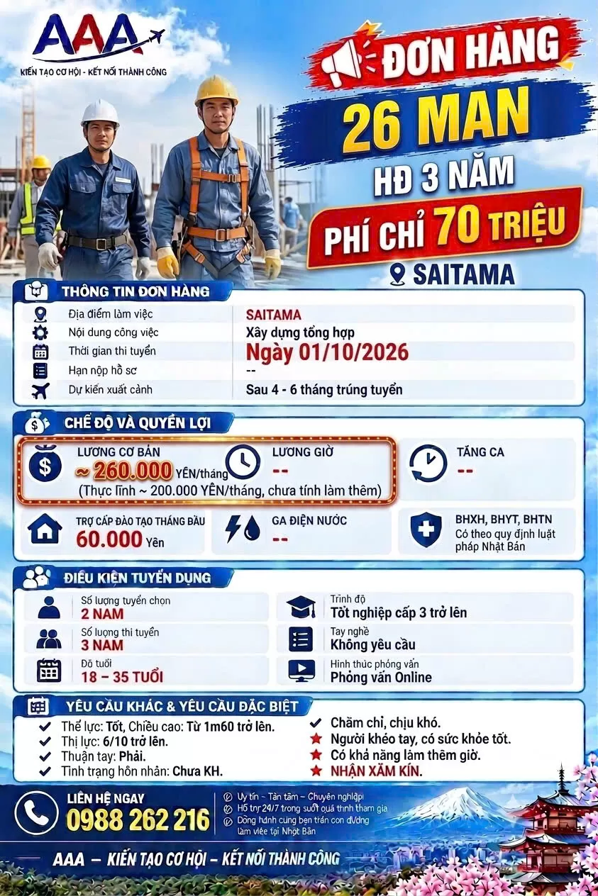 XÂY DỰNG TỔNG HỢP (LƯƠNG 26 MAN - PHÍ CHỈ 70 TRIỆU)