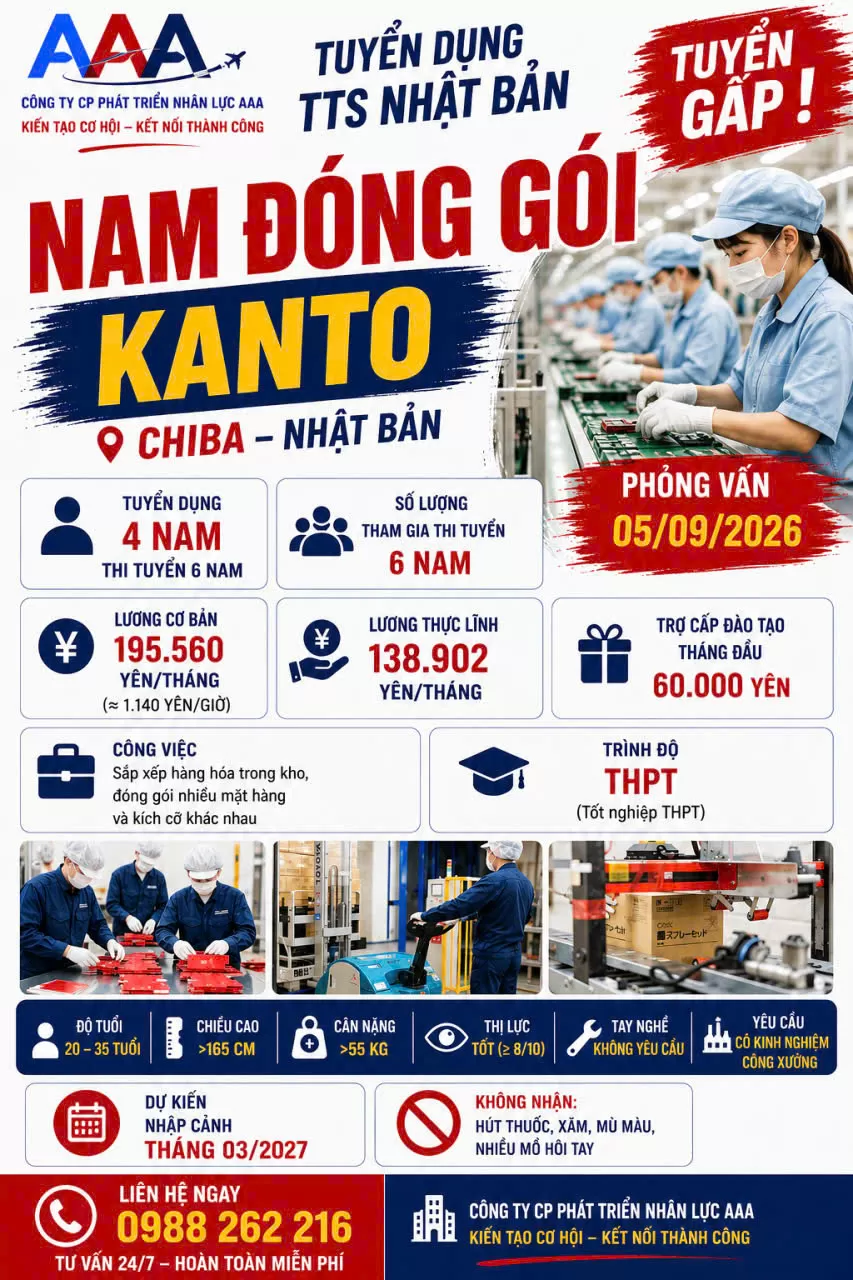 TUYỂN NAM CÔNG XƯỞNG KANTO – ĐÓNG GÓI