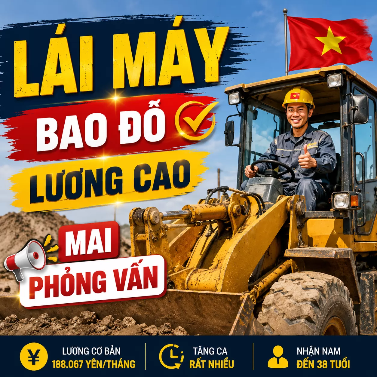 MAI PHỎNG VẤN - NAM LÁI MÁY XÂY DỰNG HIROSHIMA - TĂNG CA RẤT NHIỀU - BAO ĐỖ - NHẬN ĐẾN 38 TUỔI
